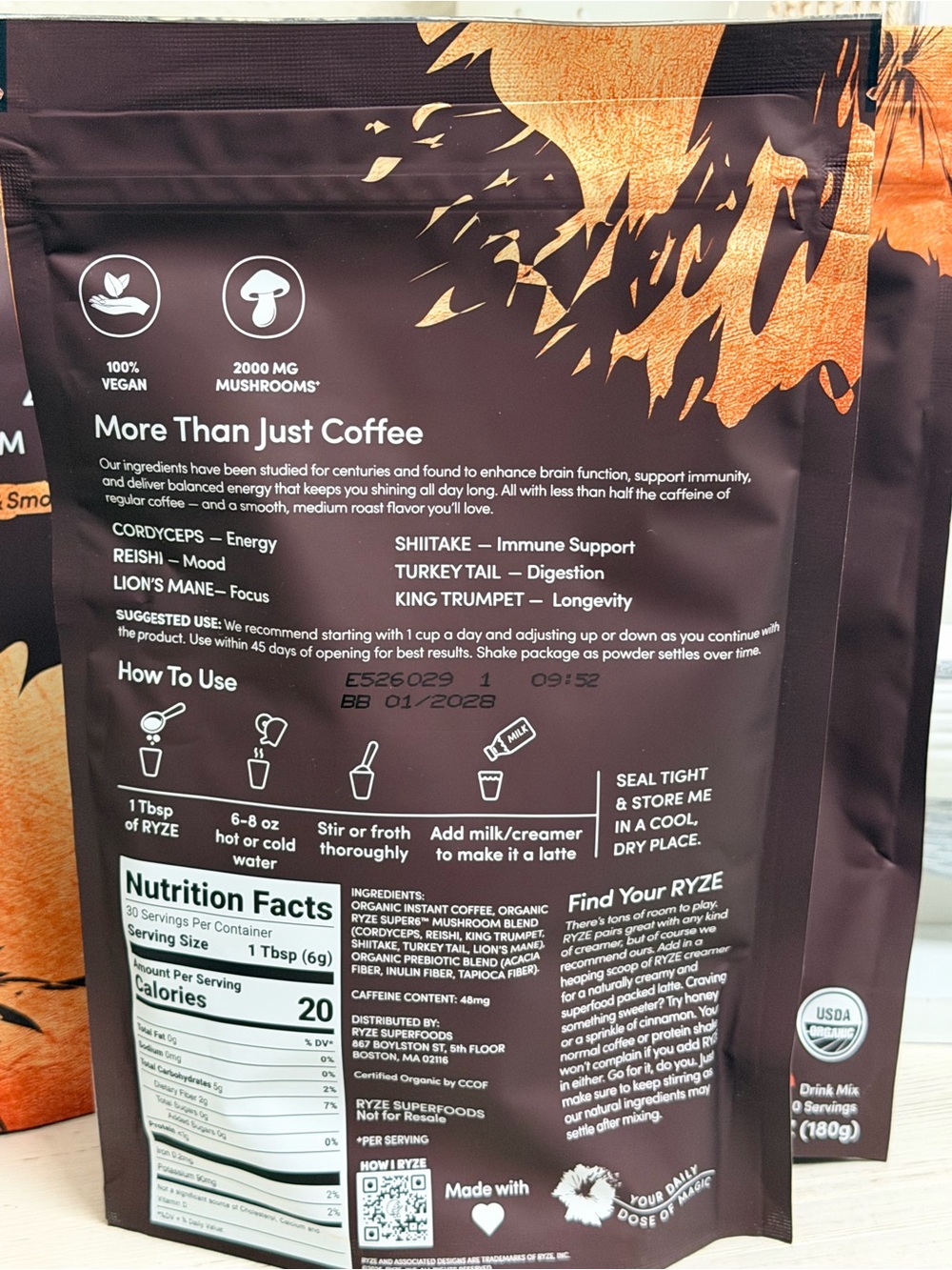Mushroom Coffee - Orange & Brown Floral Bag - Picture 3 of 4